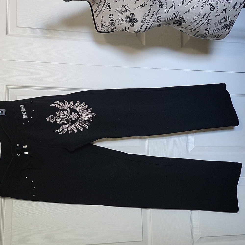 BCBG Y2K Black Embellished Track Pants